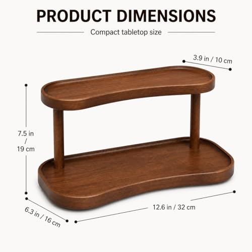 Adkoat® Two Tier Bathroom Desktop Countertop Organizer - Pine Wooden Perfume Vanity Stand Counter Shelf for Cologne Skincare Makeup Dresser Organizer - Matcha Station | Mug Display - 12.6 x 6.3 x 7.5