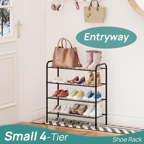 viewcare Shoe Rack for Closet, 4-Tier Small Shoe Rack for Entryway & Garage, Black Shoe Organizer Holds 10-14 Pairs, Sturdy Metal Construction - size: 4-Tier(M)