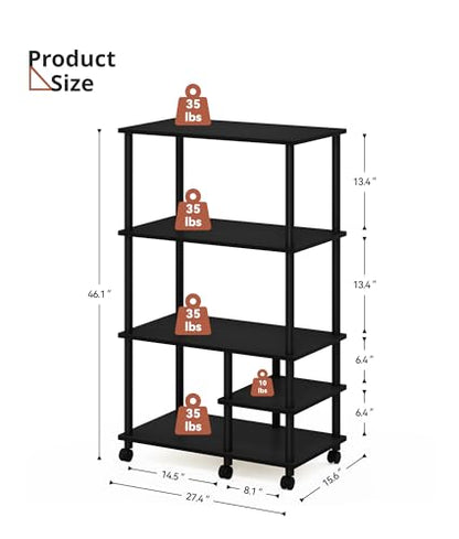 4-Tier Microwave Cart with Storage, Rolling Kitchen Cart with Wood Top, Coffee Table Standing Baker's Racks for Kitchens, Living Room, Balcony, Black - color: Black