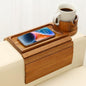 Couch Cup Holder Tray, 15.75" Acacia Wood Couch Armrest Table, 3 in 1 Foldable Sofa Clip on Side Table with 360° Phone Stand, Armrest Tray for Coffee Snacks - color: Acacia Wood