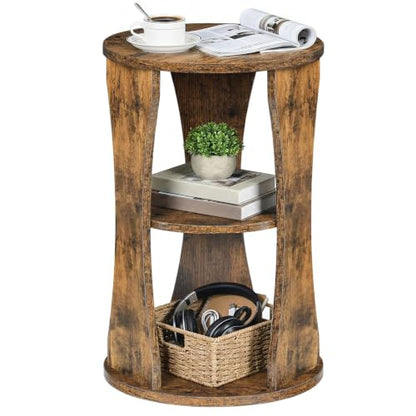 YATINEY Round Side Table, 3-Tier Small End Table with Storage Shelves, Wooden Accent Table for Living Room, Bedroom, Rustic Brown ET15BR - color: Rustic Brown