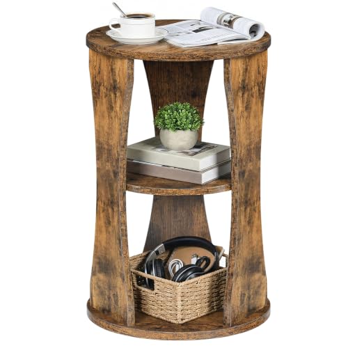 YATINEY Round Side Table, 3-Tier Small End Table with Storage Shelves, Wooden Accent Table for Living Room, Bedroom, Rustic Brown ET15BR - color: Rustic Brown