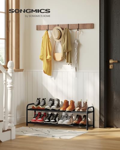 SONGMICS Expandable Shoe Rack, Adjustable Shoe Organizer Storage Shelf, Sturdy and Heavy-Duty, for Closet, Entryway, Living Room, 2-Tier, Ink Black ULMR026BD01 - size: 2 Tiers (11.9"H)