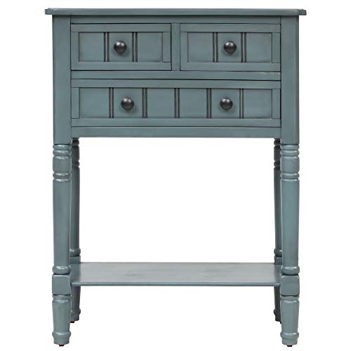 Knocbel Slim Antique Entry Console Table with Drawers & Bottom Open Shelf, Solid Wood Sofa Couch Table for Entryway Hallway Living Room (Navy) - color: Navy