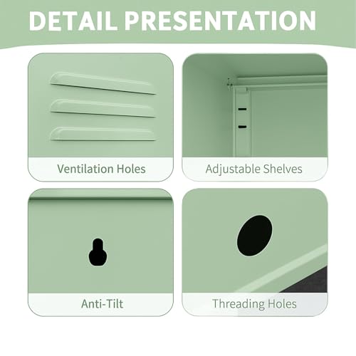 Metal Locker Nightstand with Shelf,Single Door Lockable Metal End Table,Modern Bedside Table, Versatile Side Cabinet for Bedroom, Living Room, or Office (27.55”h x 13.78”w x 14.96”d) - color: Green
