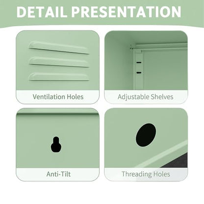 Metal Locker Nightstand with Shelf,Single Door Lockable Metal End Table,Modern Bedside Table, Versatile Side Cabinet for Bedroom, Living Room, or Office (27.55”h x 13.78”w x 14.96”d) - color: Green