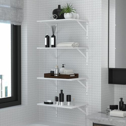 Deep Floating Wall Shelves - 4 Sets of 12 Inch Wide White Wood Shelves for Bathroom, Bedroom, Kitchen, Living Room - color: White Shelves