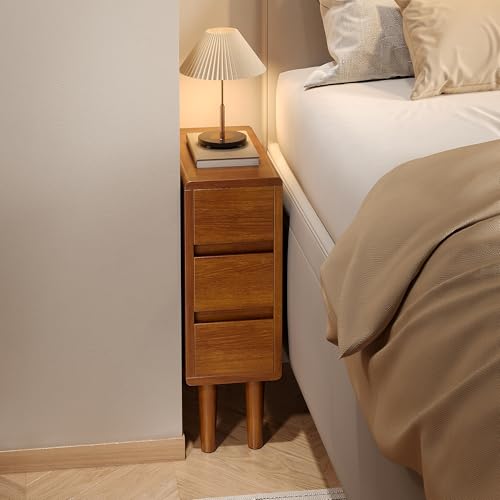 Narrow Nightstand with 3 Drawers Narrow Night Stand Solid Wood Bedside Table Mid Century Modern Nightstand Wooden End Table for Bedroom, Study, Office - color: Walnut-3d, size: 15.75''×8''×23.62''