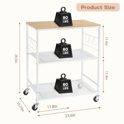 Rolling Kitchen Microwave Cart, 3 Tier Microwave Stand with Storage, Small Kitchen Island on Wheels, Wood and Mental Kitchen Shelf Rack, White Organizer for Living Room, Office, Balcony - color: White