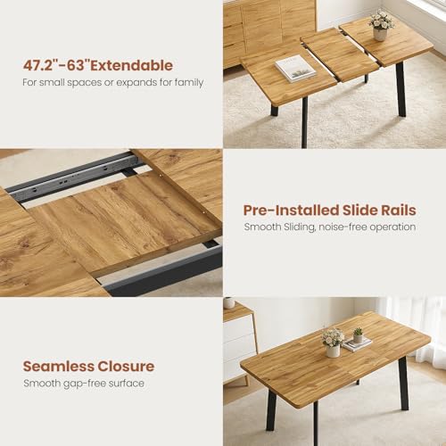 Extendable Dining Table for 4 to 8 People, 47.2" to 63" Modern Kitchen Table with Removable Extension Leaf, MDF Expandable Dining Room Table Compact for Small Spaces, Walnut - color: 47.2'' - 63'' Walnut Table