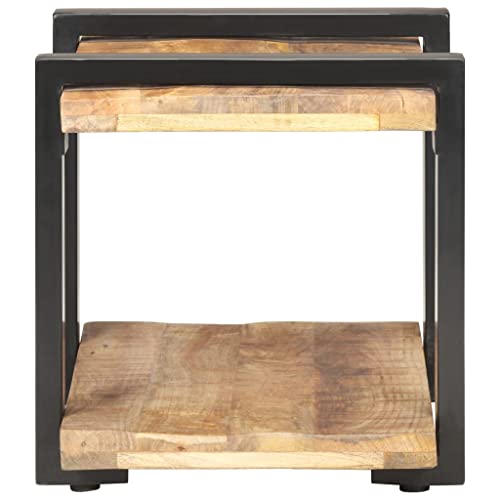 Industrial Bedside Cabinet, Natural Rough Mango Wood End Table, 19.7x15.7x15.7 inch Nightstand for Bedroom, Living Room, Durable Iron Frame, Brown Finish Bedside Furniture