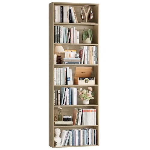 82" Tall Bookshelf Bookcase 7-Tier Open Display Shelves,Light Oak | Extra Tall Bookcase with Storage, Floor to Ceiling Bookshelves, Narrow Bookshelf Home Decor Furniture for Office, Living Room - color: Light Oak