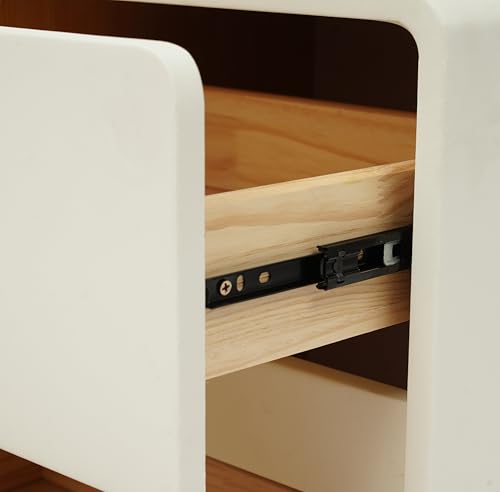 Minimalist Bedside Table with 2 Drawers, 17.71x15.74x18.5in Bedside Furniture, Nightstand No Assembly Needed Nightstand with Large Storage for Bedroom/Living Room, Beige (Left)