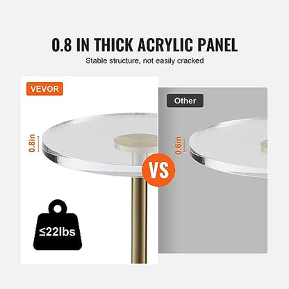 VEVOR Clear Acrylic Side Table, Modern End Table with Solid Base, φ12 inch Round Tabletop, 21 inch High, 20mm Thick, for Coffee, Drink, Food, Snack Used in Living Room, Bedroom, Office, Easy Assembly - style: Brushed Brass