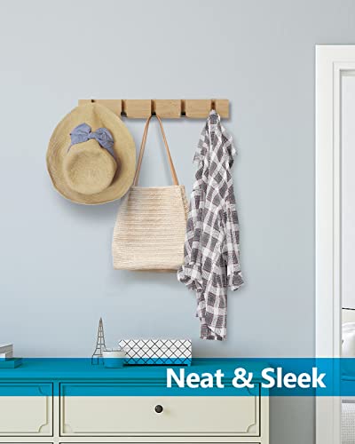 JSVER Wooden Coat Hooks Coat Rack Wall Mount, Space-Saving Coat Rack with 5 Standard Retractable Hooks, Hat Coat Hook for Entryway, Hallway, Bathroom, Living Room, Bedroom - size: 16.5 Inch 5 Hooks