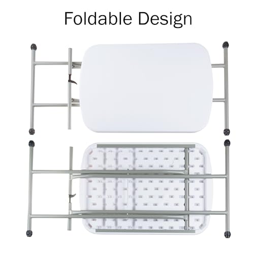 Lavish Home Portable Folding Table - 25.5 Inch Indoor/Outdoor Portable Lightweight Small Table with Adjustable Height - TV Tray for Laptop, Cards, Camping, Crafting, Party (White) - size: 21"H to 27"H