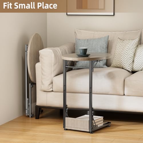 Elbourn Folding Side Table End Couch Tables,Metal Frame C-Shaped TV Stand for Sofa Living Bedroom Bedside Coffee Small Spaces (Gray) - size: Gray