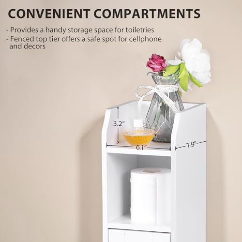 SUPER DEAL Small Bathroom Storage Corner Cabinet Set of 2, Narrow Floor Bathroom Toilet Paper Storage Organizer with Adjustable Shelves for Small Space, White