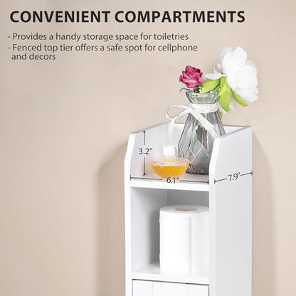SUPER DEAL Small Bathroom Storage Corner Cabinet Set of 2, Narrow Floor Bathroom Toilet Paper Storage Organizer with Adjustable Shelves for Small Space, White