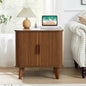 AVZEAR 24" Large Square End Table with Charging Station, Farmhouse Fluted Sofa Side Table with Sliding Tambour Door & Storage, Curved Rustic Wood Nightstand for Living Room, Bedroom, Walnut - color: Walnut