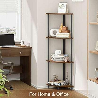 SRIWATANA 42.9" 4-Tier Corner Shelf Stand, Tall Standing Wood Display Unit | Sturdy 4-Level Corner Organizer; Space-Saving Wood Shelf to Display Books, Plants, & Decorative Essentials in Tall Spaces - size: 4-Tier