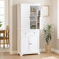 Spirich 71-Inch Tall Kitchen Pantry Cabinet with 2 Slide-Out Racks, White | Large Center Drawer, 6 Built-In Door Shelves, Stemware Rack, 1 Adjustable Shelf, Water-Based Finish, FSC-Certified Wood