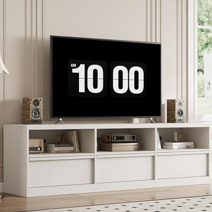 Modern TV Stand with Storage for TVs Up to 85", 70 inch Media Console with Drawer & Open Shelves, Mid Century Entertainment Center for Living Room, White - color: White