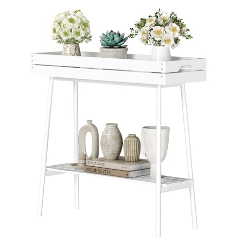 BAMBANG Bamboo Plant Stand Indoor, 2 Tier Small Plant Table, Tall Plant Stand for Indoor Plants, Window Sill Plant Shelf, Flower Pot Holder Plant Bench Plant Rack for Living Room Outdoor, White - color: White