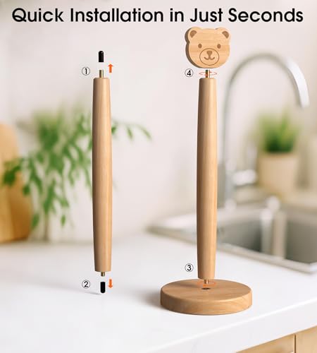 KitchLife Cute Wooden Paper Towel Holder Countertop - Solid Freestanding Paper Towel Dispenser Stand Organizer with Anti-Skid Base (Bear) - style: Bear