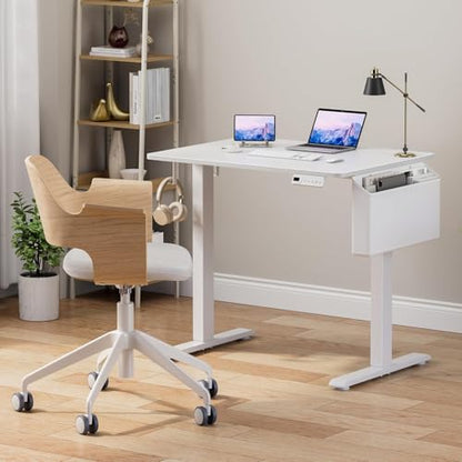 KLUVIS White Electric Standing Desk - 32 Inch Small Adjustable Height Stand up Desk for Writing Study Work, Mini Sit to Stand Desks Workstation for Small Space Adult Boys Girls Bedroom Home Office - size: 31.5''