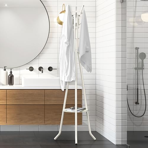 Simple Houseware Freestanding Coat Rack with Shelf, 9 hooks, White - color: White, style: Modern