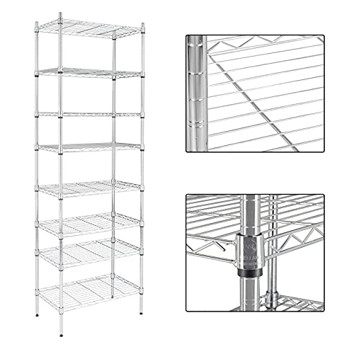8-Tier Wire Shelving Unit, Adjustable Heavy Duty Storage Rack with Leveling Feet, Freestanding Standing Shelf Organizer, for Kitchen Pantry Garage, Chrome - color: Chrome, 8 Tier-70.87"