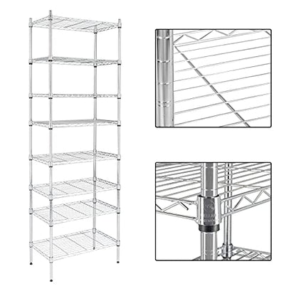 8-Tier Wire Shelving Unit, Adjustable Heavy Duty Storage Rack with Leveling Feet, Freestanding Standing Shelf Organizer, for Kitchen Pantry Garage, Chrome - color: Chrome, 8 Tier-70.87"
