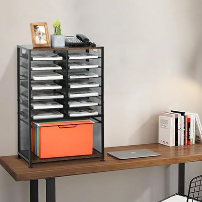 EasyPAG Rolling File Cart with 14 Slot Mail Organizer, Under Desk Storage with Hanging File Rack for Letter/Legal Folders, Mobile Filing Cabinet Printer Stand for Office Home Classroom, Black - size: 14 Slots+Hanging Rack