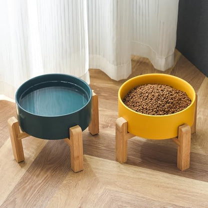 8'' Ceramic Raised Dog Bowl - 70Oz Dog Food & Water Bowl with Elevated Non-Slip Bamboo Stand, Dishwasher & Microwave Safe, Anti Vomiting Heavy Duty Pet Bowl for Medium and Large Dogs, Green - color: 1 x Bowl + Stand - Green, size: 8 inch