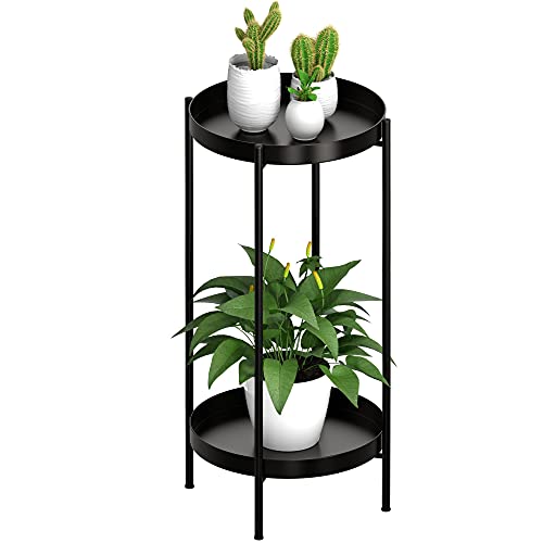 OVICAR Plant Stand Indoor Outdoor - Flower Pot Holder Metal Plant Rack Organizer , 2 Tiers Tall Planter Display Storage Shelf For Home Garden Patio Bathroom Office Living Room Balcony Corner(Black) - color: Black
