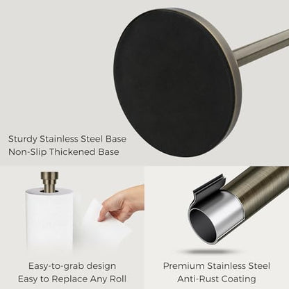 Paper Towel Holder Countertop, Freestanding Paper Towel Stand with Weighted Non-Slip Base, Easy Assembly, Unique Decorative End Cap for Kitchen and Bathroom (Antique Bronze)