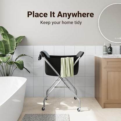 ELYKEN Laundry Basket with Wheels, Collapsible Laundry Hamper, Black | Removable Liner Bag, Foldable Design, 118L Capacity, Sturdy Metal Frame, 4 Casters, Laundry Cart for Bedroom, Laundry Room - color: Black, size: 25.6"L x 22"W x 33"H