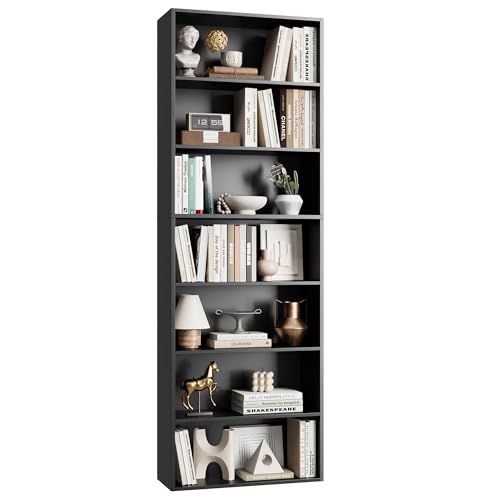 82" Tall Bookshelf Black Bookcase, 7-Tier Open Display Shelves | Extra Tall Bookcase with Storage, Floor to Ceiling Bookshelves, Narrow Bookshelf Home Decor Furniture for Office, Living Room - color: Black