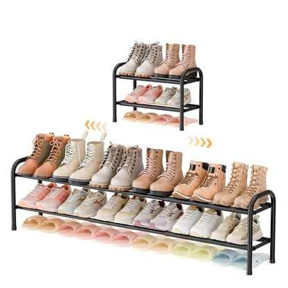 ENJOYBASICS 2 Tier Expandable Shoe Rack for Closet, Free Standing Metal Shoe Shelf Storage Organizer Holder 12 Pairs, Adjustable Width Shoe Rack for Entryway Small Space, Black - size: 2 Tier (4-12 Pairs)