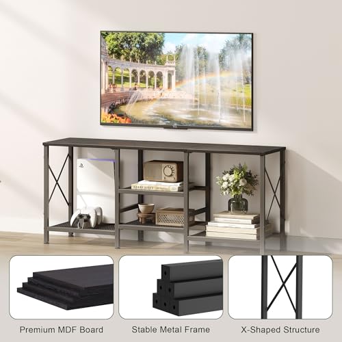 JARHETUN TV Stand for 55 Inch TV, Entertainment Center with 3-Tier Open Shelves, TV Console Table for Living Room, Bedroom, Black - color: Black