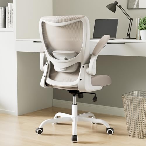 MUXX.STIL Office Chair, Ergonomic Desk Chair with Adjustable Lumbar Support and Flip up Armrest, Breathable Mesh Computer Chair for Home Office, Khaki - color: Khaki