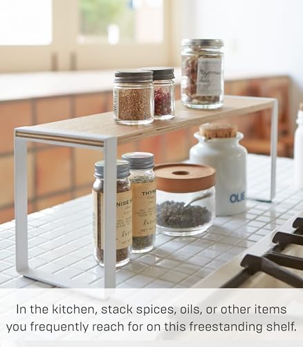 YAMAZAKI Home Kitchen Rack - Counter Storage Shelf Organizer Steel + WoodWhite