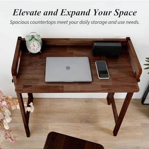 Computer Desk, Foldable Desk, Home Office Desks, Solid Wood Writing Desk, Mid Century Modern Desks, Oak Study Table, Folding Desks for Small Spaces, 39.4 W x 27.6 H x 13.6 D Inches, Walnut - size: 39.4 inches