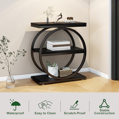 IBUYKE Narrow End Table with 3 Storage Shelves, Industrial Sofa Side Table, Double Round Metal Frames, Slim Nightstand and Bedside Table for Bedroom, Living Room, Black UTMJ418B - color: Black
