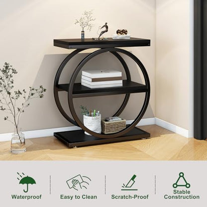IBUYKE Narrow End Table with 3 Storage Shelves, Industrial Sofa Side Table, Double Round Metal Frames, Slim Nightstand and Bedside Table for Bedroom, Living Room, Black UTMJ418B - color: Black