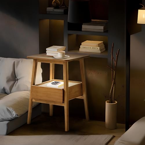 JIKUGO Nightstand Mid Century Modern and Drawers Display Cabinet for Bedroom Bamboo Bedside Tables 21.9x15.8x14.2in Night Stands Bed Side Table Bamboo - color: Bamboo