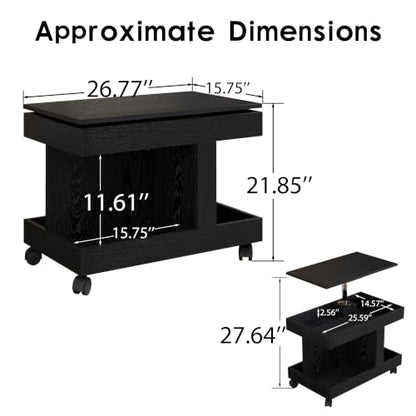 Multifunctional End Table with Wheels and 360° Rotating Desktop | Rolling Design, Storage Compartment, Sofa Side Narrow Table, Bedside Use, Living Room & Bedroom - color: Black-7.15