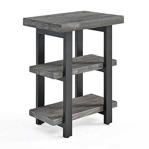 Alaterre Furniture Pomona Solid Wood 3-Tier End Table, Slate Grey, 20” | Small Side Table or Nightstand with Storage Shelf and Metal Legs, Rustic Farmhouse Furniture for Living Room & Bedroom - color: Slate Grey