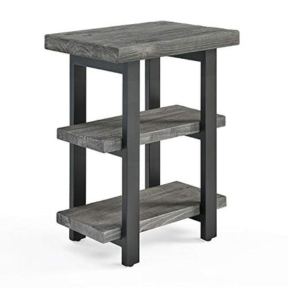 Alaterre Furniture Pomona Solid Wood 3-Tier End Table, Slate Grey, 20” | Small Side Table or Nightstand with Storage Shelf and Metal Legs, Rustic Farmhouse Furniture for Living Room & Bedroom - color: Slate Grey
